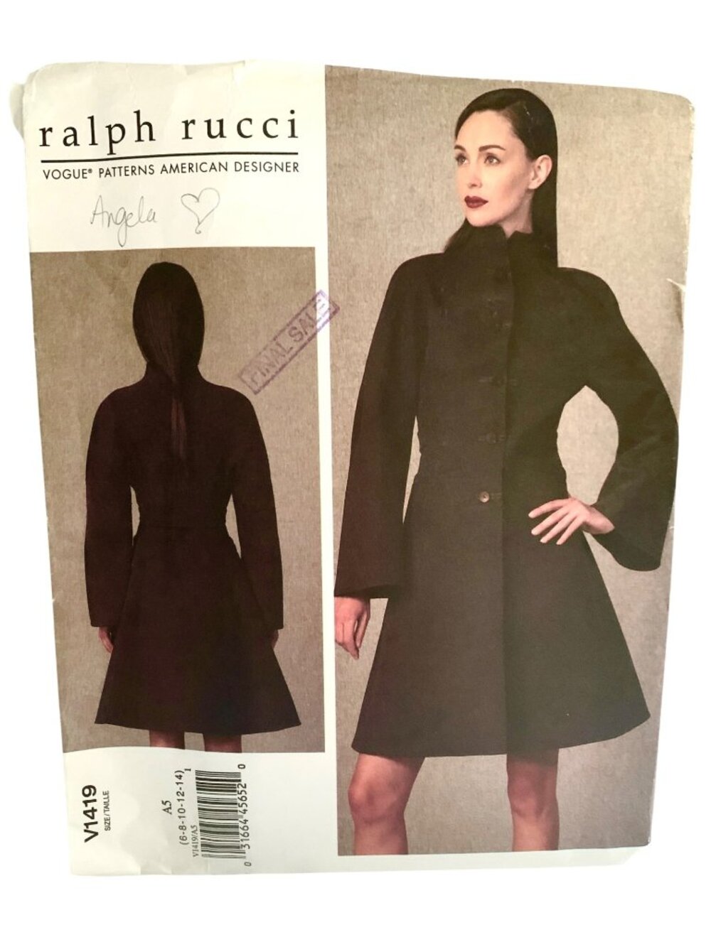 Vogue 1419 Sewing Pattern Ralph Rucci Couture Coat Fitted UNCUT 6 8 10 12 14